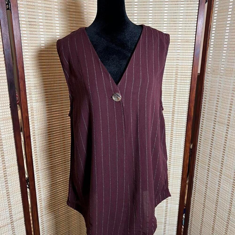 Vintage Clio Burgundy Metallic Pinstripe V-Neck Vest Medium M